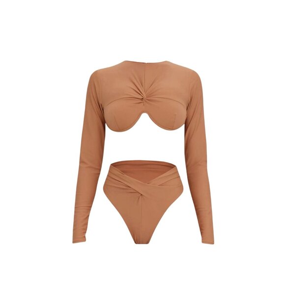 NWT Andrea Iyamah Akacia Nude Long Sleeve Bikini Top XS,‎ S - Picture 2 of 14